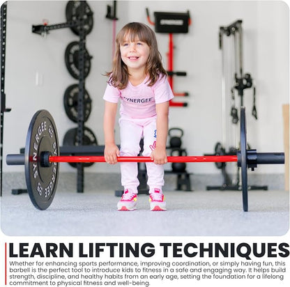 Synergee Kids Barbell – 5 lb Youth Bar in Blue Orange Pink