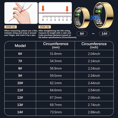 Ring Health Tracker for Women Men, Fit Ring with Heart Rate, Blood Oxygen, Sleep Monitor, Calories, Step Counter, IP68 Waterproof Smart Ring for iPhone & Android, No Subscription Fee (Gold, 6#)