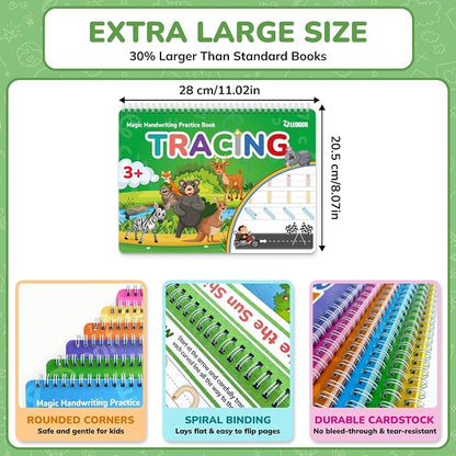 LEOGOR Magic Grooved Writing Practice for Kids - 6 Grooved Writing Books for Kids 3-5 & 6-8 - Disappearing Ink Handwriting Books - Traceable Letters Numbers for Preschool - Reusable Learning Activity