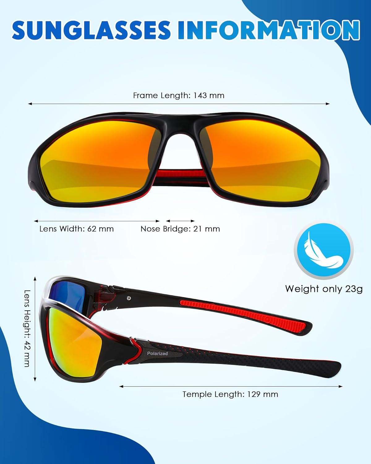 Frienda 6 Pack Polarized Sport Sunglasses for Men Multipack Fit over Glasses Pack Lot Set Men's Sport Fishing Eyeglasses