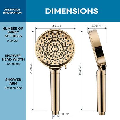 Cobbe Filtered Shower Head with Handheld, High Pressure 6 Spray Mode Showerhead with Filters, Water Softener Filters Beads for Hard Water - Remove Chlorine - Reduces Dry Itchy Skin, Egyptian Gold