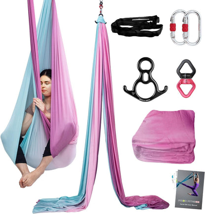 PRIOR FITNESS Aerial Silks Kit Colorful 9/15/20 Yards 40D Nylon Fabric Hammock Set With Hardware & Guide for All Levels Of Aerial Yoga Practice and Acrobatic Flying For Adults Aerial silk