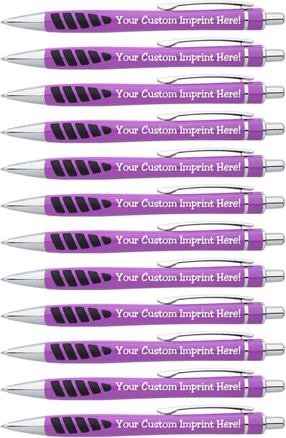 ExpressDesigns™ - Your Name or Imprint on our Custom Printed Addison Ballpoint Pen - Rubber Grip For Writing Comfort And Control, black ink, medium point - 12 Pack (Purple)