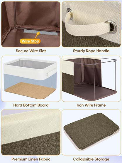 BALEINE 1 Pack Fabric Closet Storage Bins for Shelves, Linen Closet Organizers and Storage, Decorative Baskets for Organizing, Shelf, Clothes, Home, Office (Brown, 15''x11''x9.5'')
