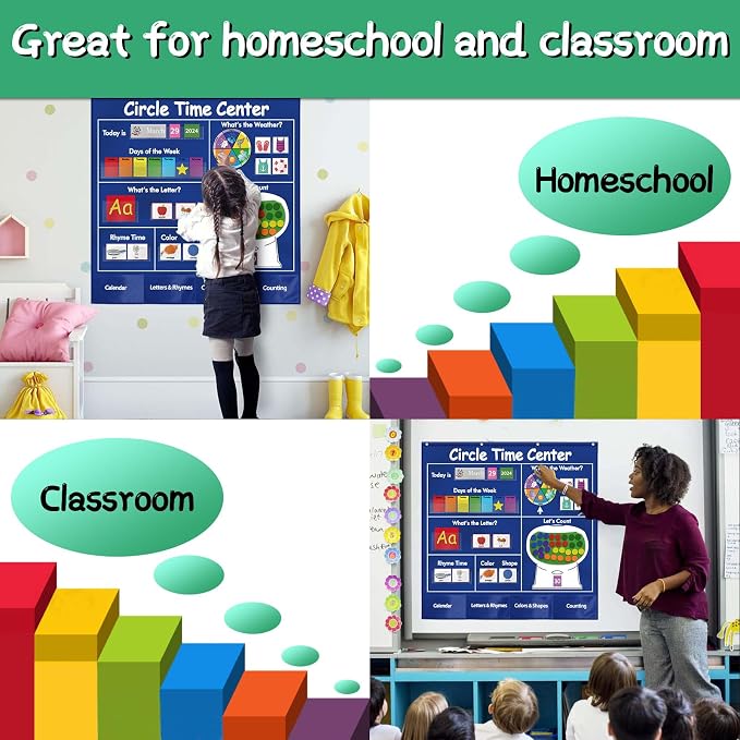 KIKIGOAL Circle Time Center Classroom Pocket Chart Educational Pocket Chart Teaching Materials Learning Calendar Weather Counting Letter Color Shape etc