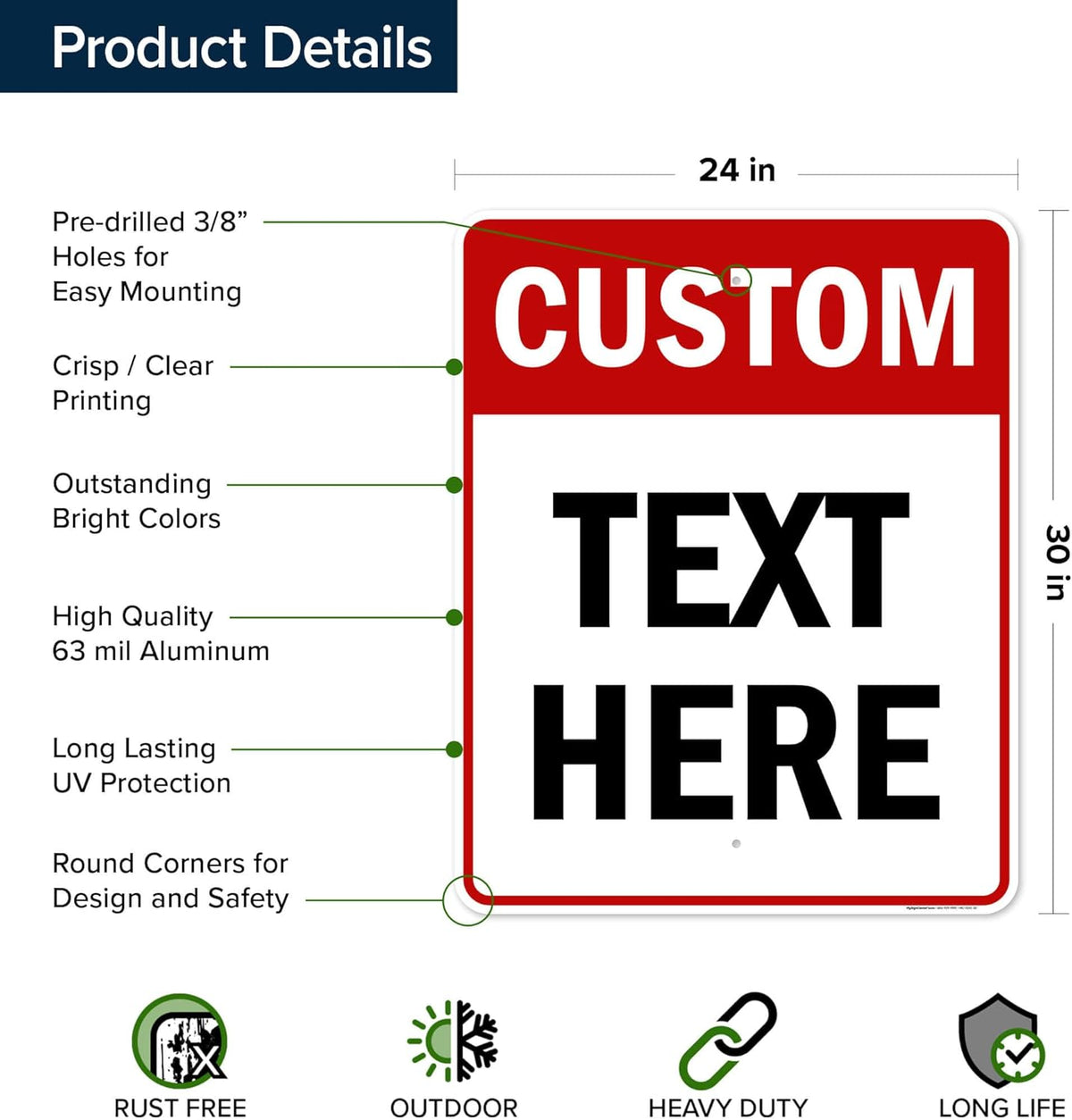 Custom Sign, Custom Sign for Business, Indoor/Outdoor use. 24x30 Inches, Rust Free .063 Aluminum, Fade Resistant, Made in USA by My Sign Center (Header)
