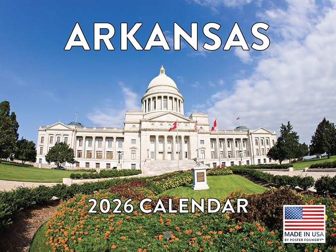 Arkansas Calendar 2026 Wall 12 Month Monthly AR Scenic Souvenirs Themed Gifts | American Made In The USA