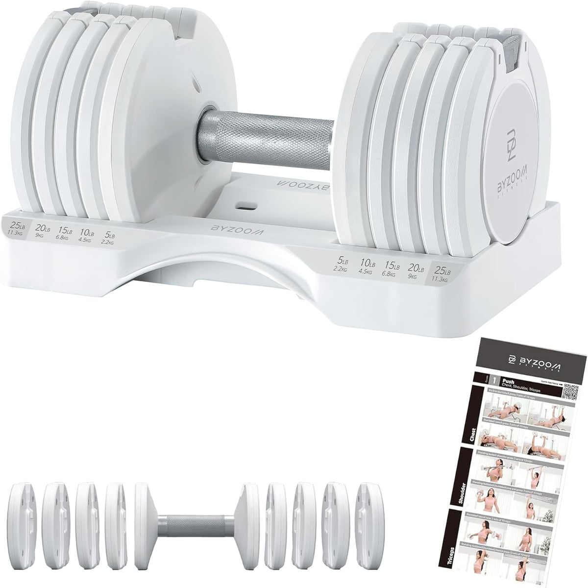 Adjustable Dumbbell – 12.5/25lb Single Unit OR Set of 2 – 5-in-1 Adjustable Weight for Home Gym, Strength Training & Fitness Workouts, White OR Black