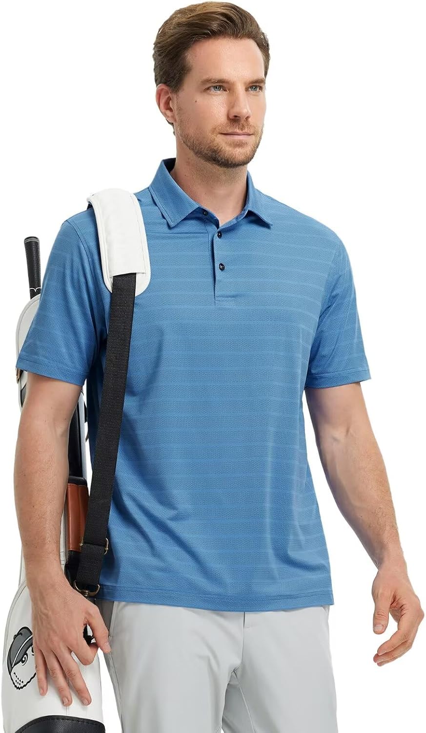 M MAELREG Golf Shirts for Men Short Sleeve Dry Fit Casual Striped Performance Moisture Wicking Collared Mens Polo Shirts