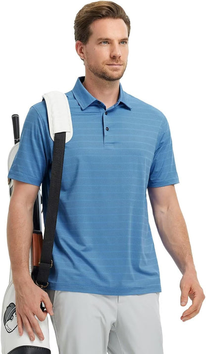 M MAELREG Golf Shirts for Men Short Sleeve Dry Fit Casual Striped Performance Moisture Wicking Collared Mens Polo Shirts