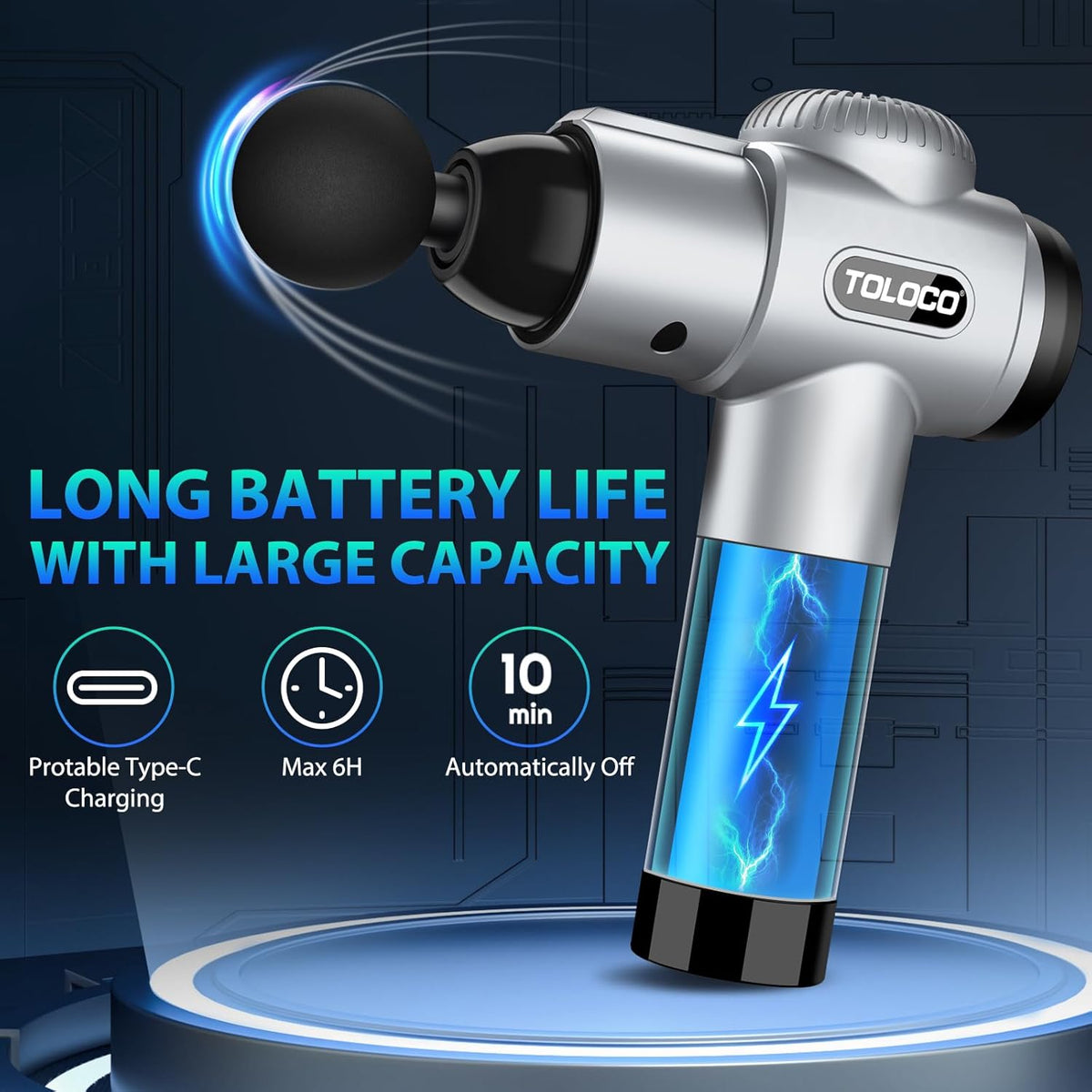 TOLOCO Massage Gun, Muscle Massage Gun Deep Tissue for Athletes with 10 Massage Heads, Electric Percussion Massager for Any Pain Relief, Gifts for Fathers Day, Silver