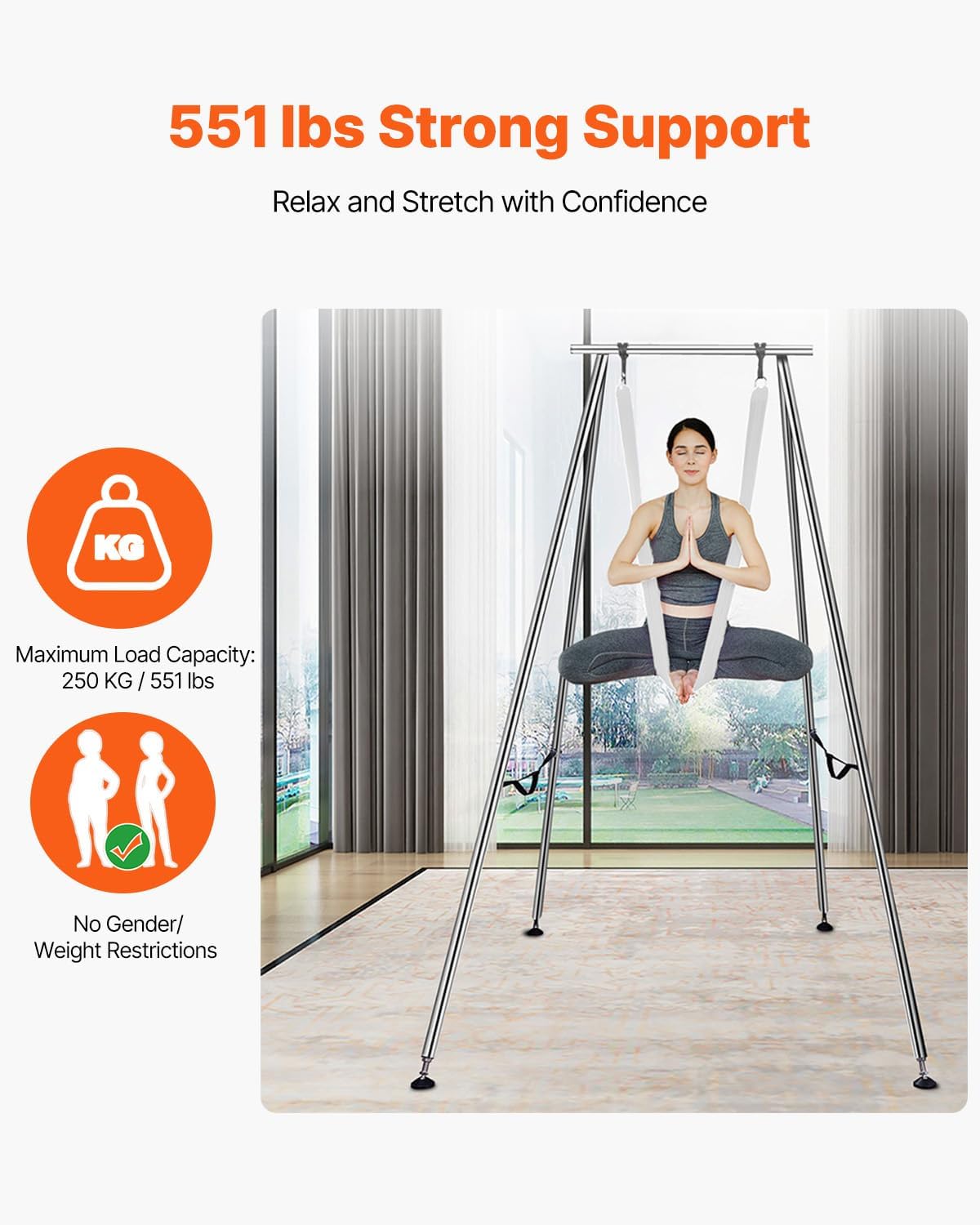 VEVOR Aerial Yoga Frame, 9.67 ft Height Swing Stand, Max 551.15 lbs Load Chrome-Plated Steel Pipe Inversion Yoga Rig for Indoor Outdoor Use
