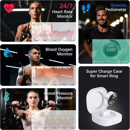 Health Tracker Ring, Smart Health Ring for Women Men with Heart Rate, Blood Oxygen, Sleep Monitor, Steps,Calories, No Subscription Fee, IP68 Waterproof Smart Ring for iPhone & Android (Silver, 12#)
