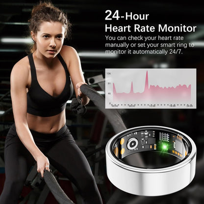 Ring Health Tracker for Women Men, Fit Ring with Heart Rate, Blood Oxygen, Sleep Monitor, Calories, Step Counter, IP68 Waterproof Smart Ring for iPhone & Android, No Subscription Fee (Silver, 14#)