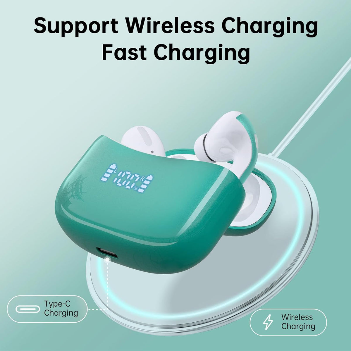Wireless Earbuds, Bluetooth Ear Buds Headphones, 60H Long Playtime, Stereo Deep Bass, LED Power Display, IPX7 Sport Waterproof, Lightweight in-Ear Earphones with Mic for iPhone Android PC TV Computer