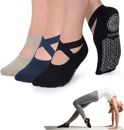 Ozaiic Yoga Socks for Women Non-Slip Grips & Straps, Ideal for Pilates, Pure Barre, Ballet, Dance, Barefoot Workout