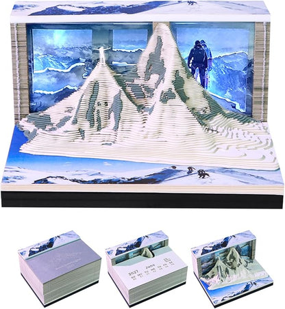 3D Time Piece Calendar, 2027 Desk Calendar With LED Light, 3d Tree Memo Pad Creative Desk Calendar, Christmas Gift for Colleague Friend, Desktop Decoration (Mount Everest)