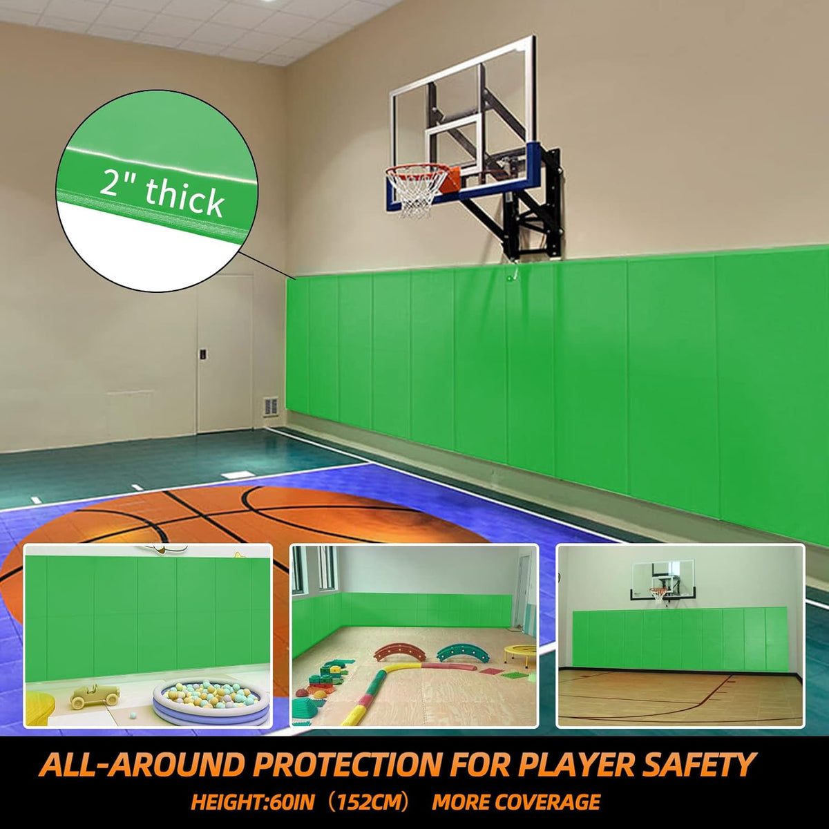PROGOAL 2"/4" Thick Foam Protection Wall Pad，Gym Basketball-Court Protectors，Durable Waterproof Padding for Wall-Mounted Basketball Hoops(60" L x 20" W)…
