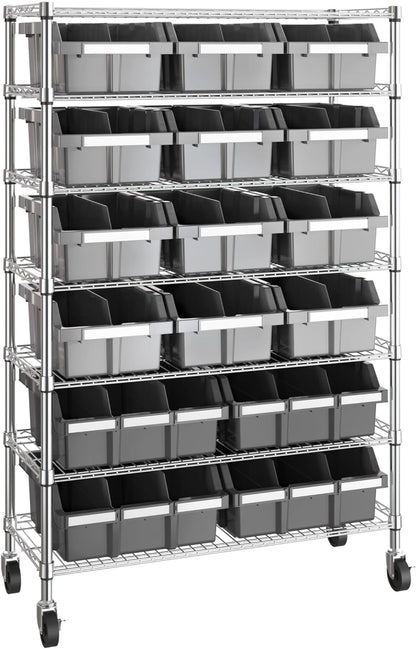 Seville Classics Heavy Duty NSF Bin Rack Solid Steel Wire Shelving Storage Unit, Patented Organizer for Garage, Warehouse, Office, Restaurant, Classroom, Kitchen, Gray, Includes 16 Bins