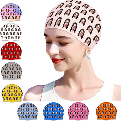Custom Swim Cap with Photo Personalized Silicone Swim Cap for Men and Women Swimming Customized Swimmers Cap for Short and Medium Length Hair