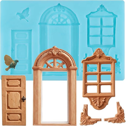 Door Window Frame Silicone Molds Nordic House Fondant Chocolate Molds for Cake Decorating Cupcake Topper Candy Gum Paste Polymer Clay