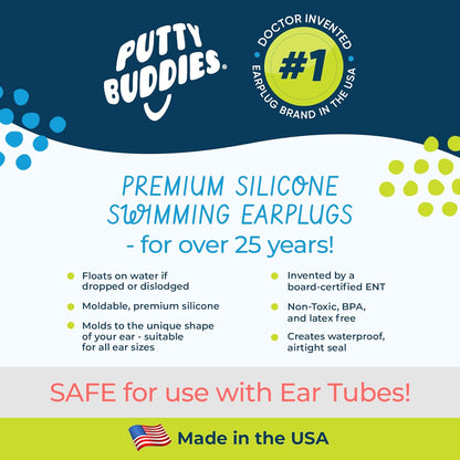 Earvolution Floating Putty Buddies Ear Plugs for Swimming - Invented by an Ear Physician - Moldable, Premium, Silicone - Floats on Water - Waterproof - Made in The USA- 3 Pack - Tan