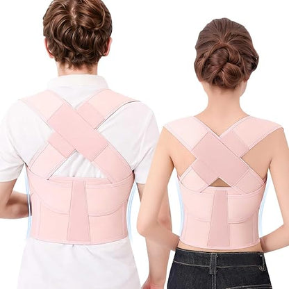 Posture Corrector for Women and Men Plus Size Full Back Support Brace Straightener Scoliosis Spine Upper Back Pain Relief Adjustable Shoulder Instant Posture Corrector with Hunchback (Pink, X-Large)