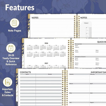 SUNEE 2026-2027 Appointment Book, Quarter-Hourly, Weekly & Monthly - from July 2026 to June 2027, 8.5"x11" Academic Planner, Flexible Cover, Note Pages, Bookmark, Spiral Binding, Vintage