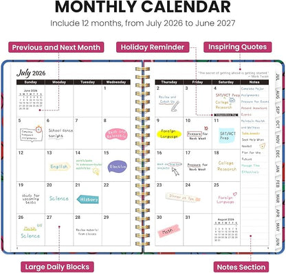 Planner 2026-2027, Academic Year Monthly & Weekly Planner Caledndar, July 2026 - June 2027, Hardcover Large Planning Agenda Book with Tabs for School Office Supplies, 8.5" x 11" - Sweet Cherries