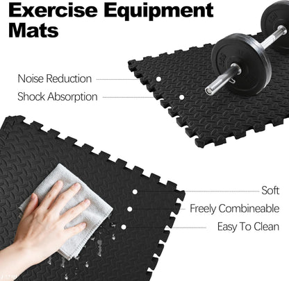 Puzzle Exercise Gym Flooring Mat, 3/4" Thick High-Density EVA Interlocking Tiles, Workout Mat for Home Gym, Fitness Equipment, MMA, Gymnastics, 24-Piece Shock-Absorbing Exercise Mat (96 Sq Ft)