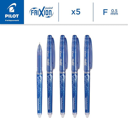 Pilot Frixion Point Erasable Rollerball 0.5 mm Tip - Blue, Pack of 5