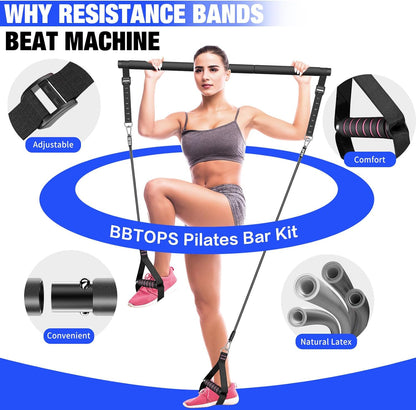 Pilates Bar Kit with Resistance Bands,Pilates Bar with Stackable Bands Workout Equipment for Legs,Hip,Waist and Arm,Exercise Fitness Equipment for Women & Men Home Gym Yoga Pilates