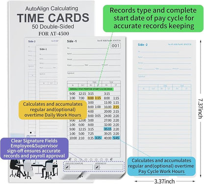 AT-4500 Time Cards, 300 Count, 6 Packs of 50, Double-Sided