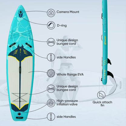 Inflatable Paddle Board,Stand Up Paddle Board Set, Extra Wide SUP Board with Removable Fin, Floating Paddle, Hand Pump, Waterproof Phone Pouch,Traveling Board