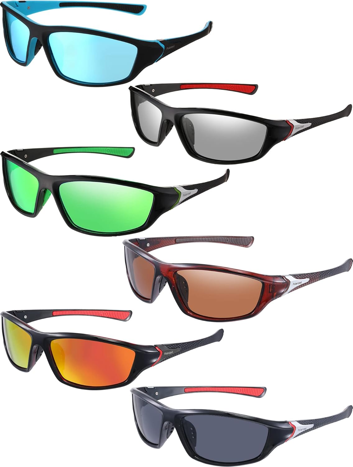 Frienda 6 Pack Polarized Sport Sunglasses for Men Multipack Fit over Glasses Pack Lot Set Men's Sport Fishing Eyeglasses