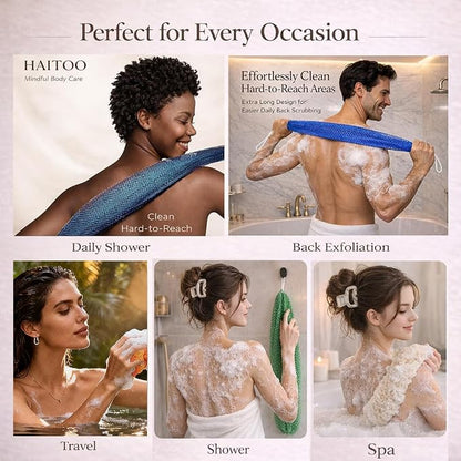 African Net Sponge Authentic, 3 Pieces African Exfoliating Net Sponge Body Back Scrubber Exfoliating Washcloth for Shower Bath for All Types (Olive Green+Champagne Gold+Pink, 3 Pcs)