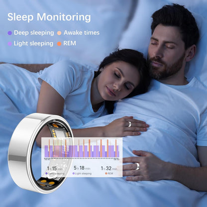 Ring Health Tracker for Women Men, Fit Ring with Heart Rate, Blood Oxygen, Sleep Monitor, Calories, Step Counter, IP68 Waterproof Smart Ring for iPhone & Android, No Subscription Fee (Silver, 11#)