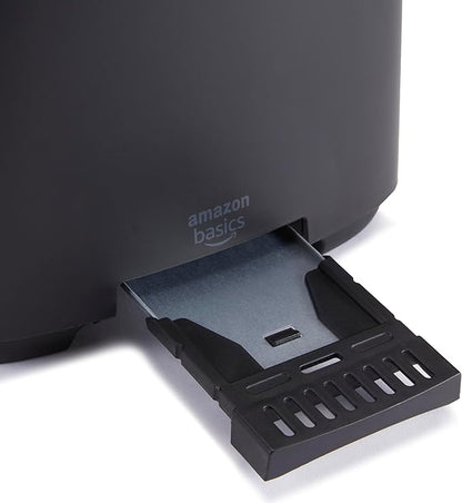 Amazon Basics 2 Slice Toaster, With 7 Browning Settings, Extra Wide Slots For Bagels and Special Breads, Removable Easy-to-Clean Crumb Trays, Cancel/Defrost/Bagel Buttons, 800W, Black & Silver