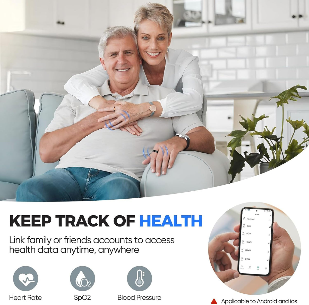 Smart Ring with Sleep Apnea Monitoring, No APP Subscription, 10-Day Battery Life, Stress/Heart Rate/Women's Health Tracker, Android & iOS Compatible (Rose Gold, 7)