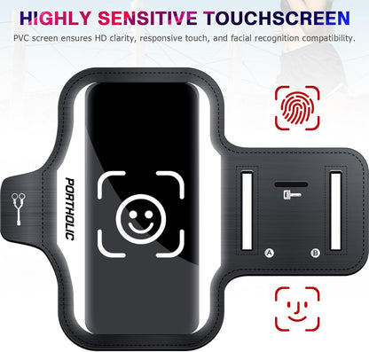 PORTHOLIC 2025 Running Armband Water Resistant Sports Phone Holder Case with Extension Strap, Key Card Slot Up to 6.9" Phone for iPhone 17/16/15/14/13 Plus Air Pro Max XR/XS, Galaxy S25/24/S10