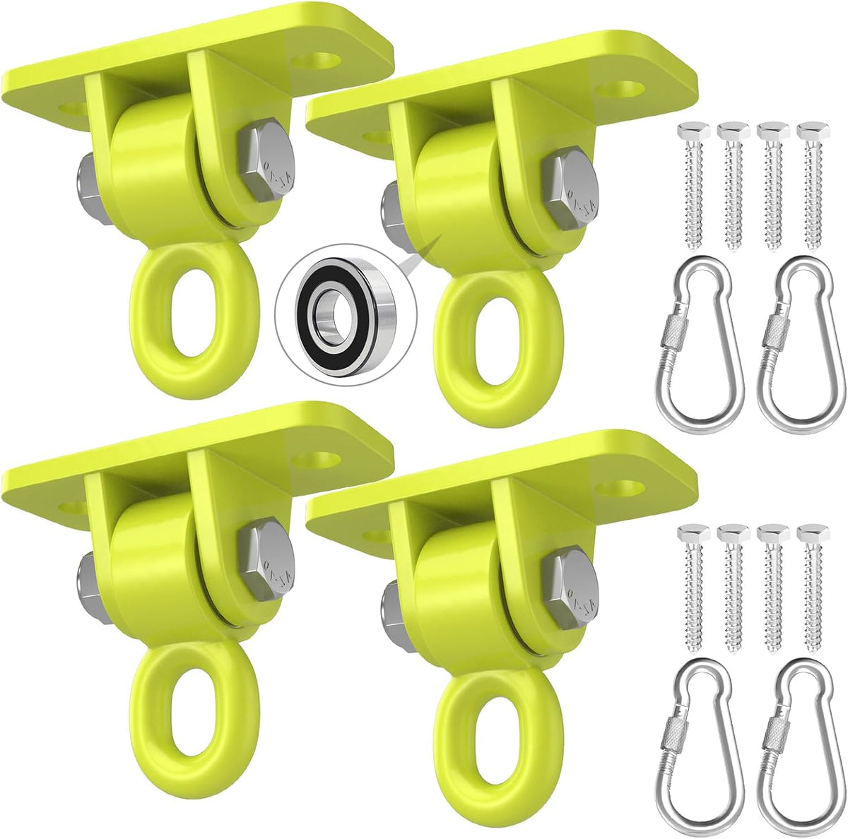Swing Hangers, Heavy Duty Porch Swing Hanging Kit with Bearing Outdoor Playground Tree Ceiling Mount Swingset Hardware Bracket with Snap Hooks for Hammock Yoga Punching Bag Accessories 4PCS Yellow