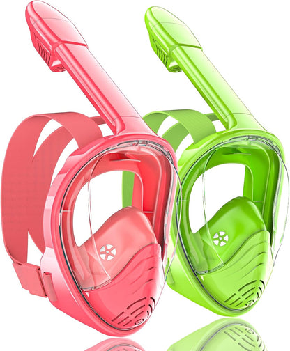 QingSong Kids Snorkel Mask Full Face, Snorkeling Set with Camera Mount, Foldable 180 Degree Panoramic View Snorkeling Gear Anti-Fog Anti-Leak