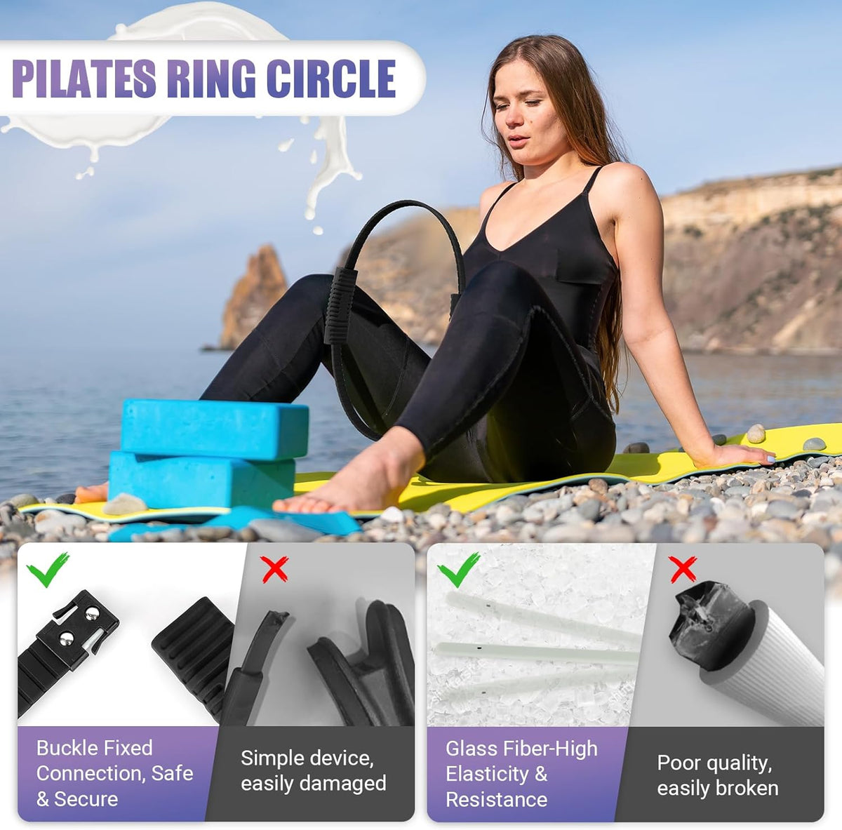 Pilates Ring, 13.5"/12" Silicone Magic Circle with Training Poster & Portable Bag, Pilates Ring Circle for Inner Thigh Workout, Yoga, Lose Weight & Physical Therapy for Women