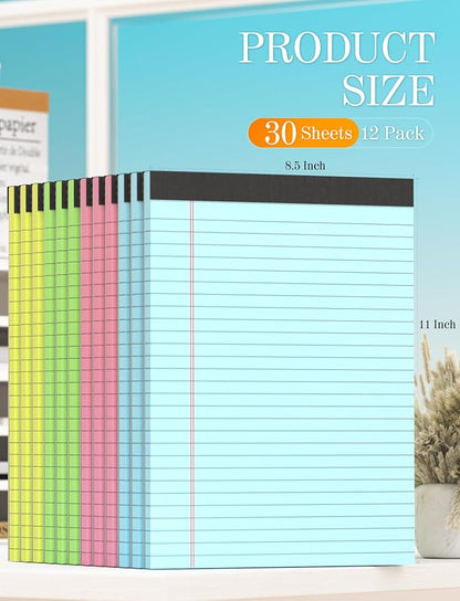 Legal Pads 8.5 x 11 Colored Note Pads, 12 Pack Colored Paper Pads 8.5x11
