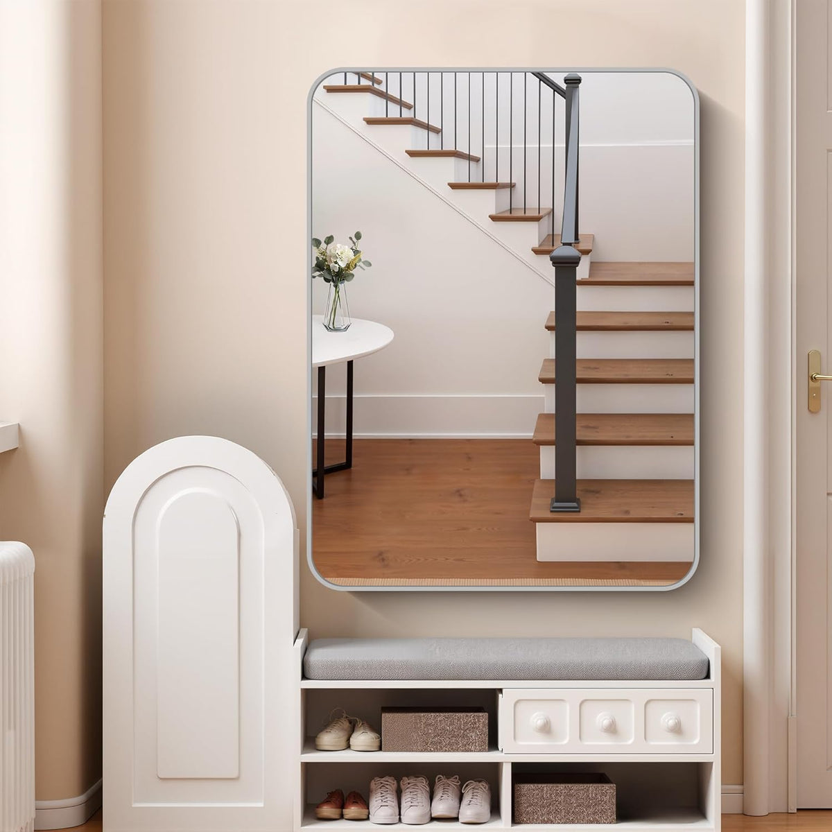 FORBATH 40x48 Inch Silver Bathroom Mirror for Over Sink, Large Rectangular Wall Mirror with Metal Frame, Rounded Corners for Bathroom, Bedroom, Entryway Decor (Horizontal or Vertical)