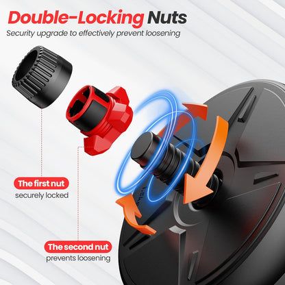 Adjustable Dumbbell Set, 55/70lbs Free Weights with Upgraded Nut, 4 in 1 Weight Set Used as Kettlebells, Barbell, Push Up Stand, Fitness Exercise for Home Gym Suitable for Men/Women