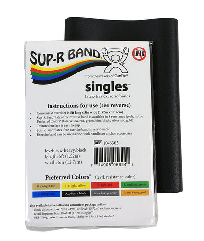 CanDo 10-6305 Sup-R Latex Free Exercise Band, 5' Singles, X-Heavy, Black