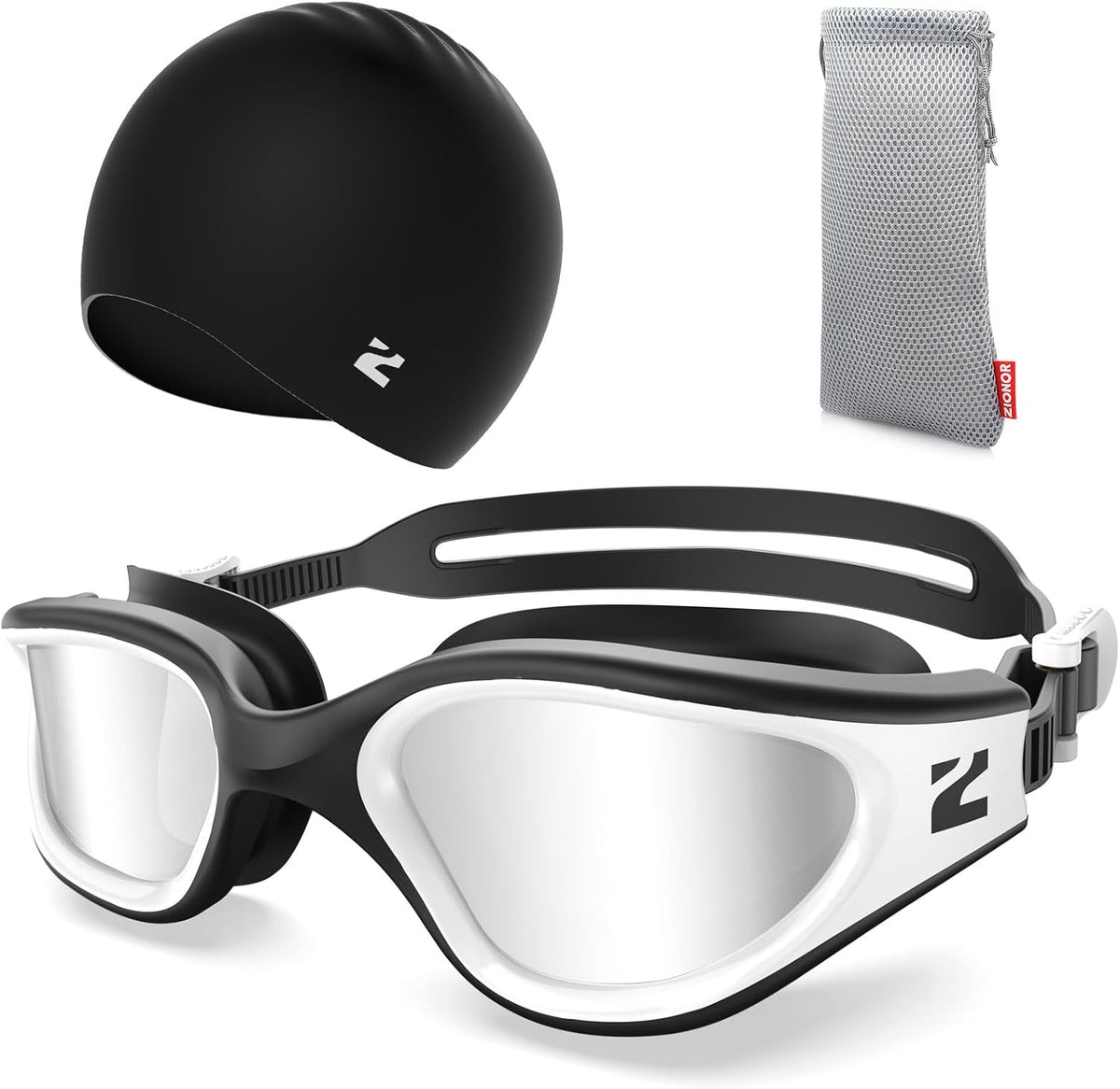 ZIONOR G1 Lite Swim Goggles with Swim Cap Comfortable Anti-fog Swimming Goggles Cap Set for Adult Men Women