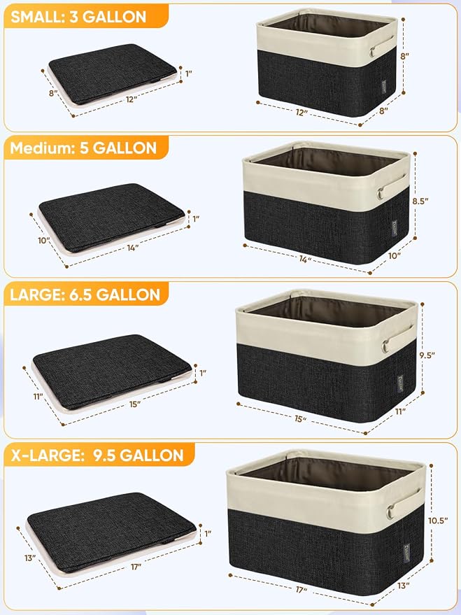 BALEINE 1 Pack Fabric Closet Storage Bins for Shelves, Linen Closet Organizers and Storage, Decorative Baskets for Organizing, Shelf, Clothes, Home, Office (Black, 12"x8"x8")