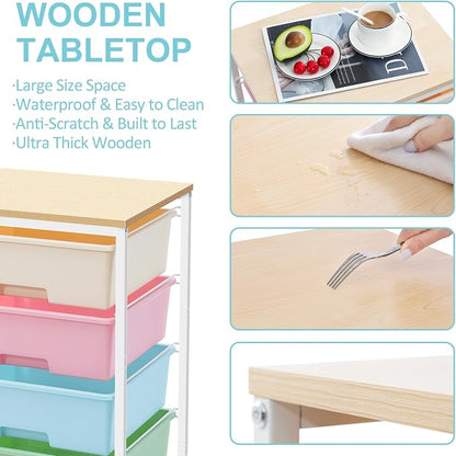 Utility Cart with 4 Drawers,Rolling Storage Cart with Drawers,Storage Rolling Drawer Cart,Rainbow